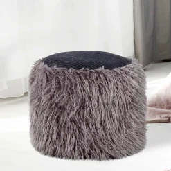Wohnen Hocker<Beistellhocker aus Kunstfell Dunkelgrau - Landeck