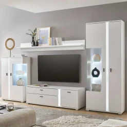 Wohnen Wohnwände<Beleuchtete Design TV Wohnwand in Weiß - Tirol (vierteilig)