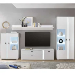 Wohnen Wohnwände<Beleuchtete Design TV Wohnwand in Weiß - Tirol (vierteilig)