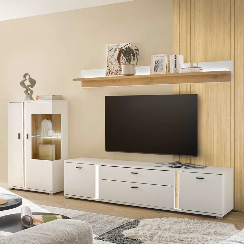 Wohnen Wohnwände<Beleuchtete TV Anbauwand Möbelset - Racelyn (dreiteilig)