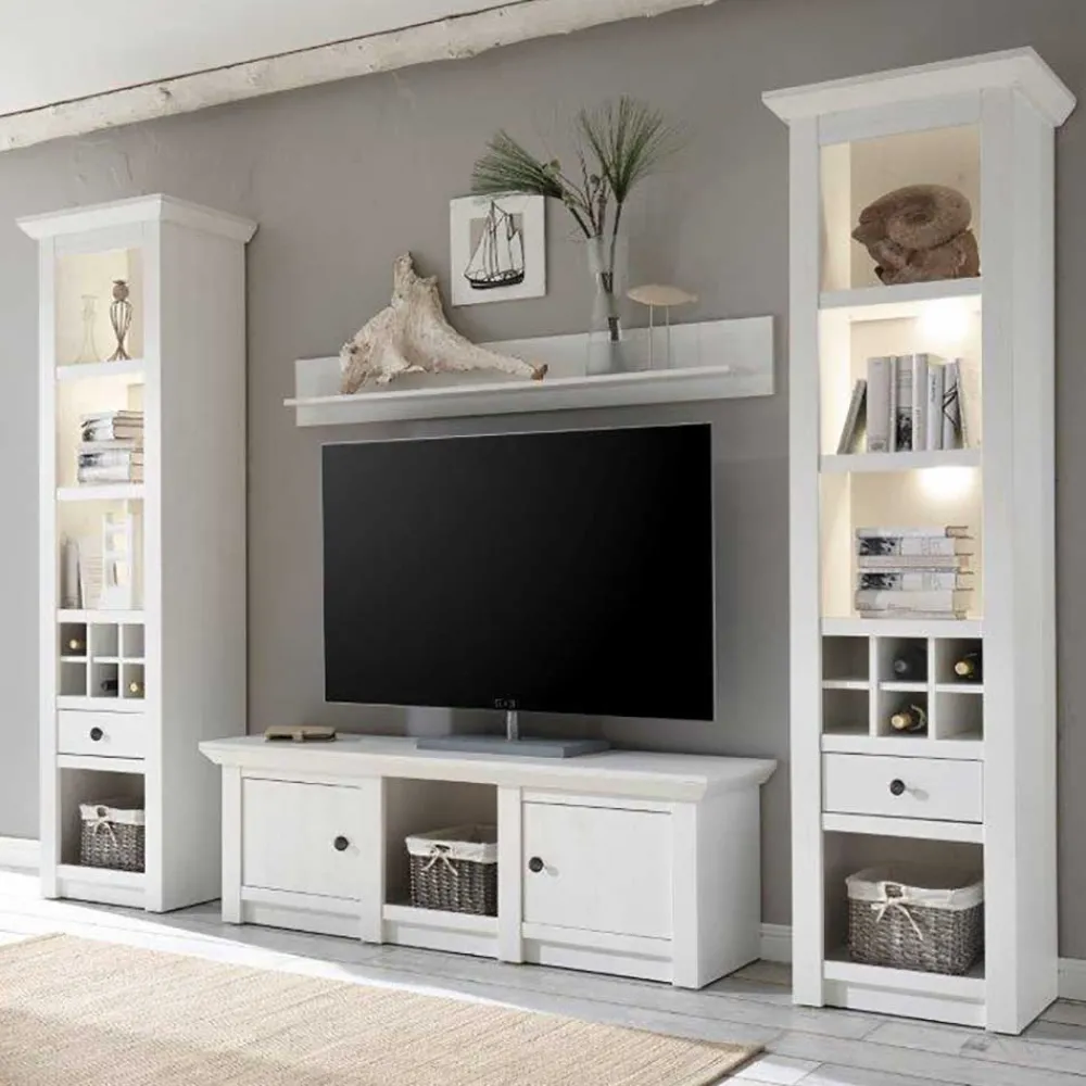 Wohnen Wohnwände<Beleuchtete Wohnwand Chelles im weißem Landhausstil (vierteilig)
