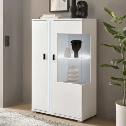 Wohnen Highboards|Vitrinen<Beleuchteter Vitrinenschrank 125 cm hoch - Tirol