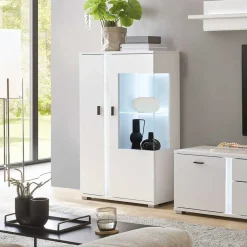 Wohnen Highboards|Vitrinen<Beleuchteter Vitrinenschrank 125 cm hoch - Tirol