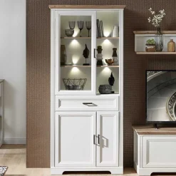 Wohnen Vitrinen<Beleuchteter Vitrinenschrank im Country Style - Sinolita