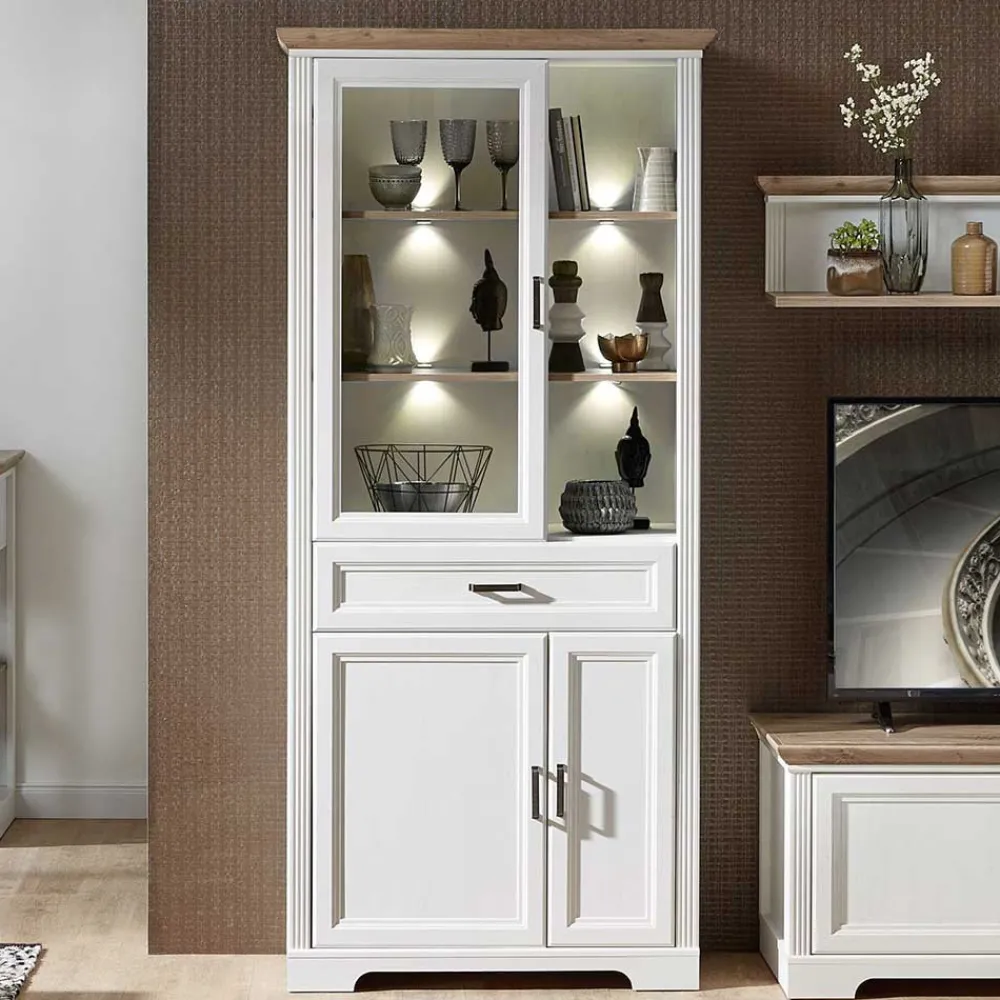 Wohnen Vitrinen<Beleuchteter Vitrinenschrank im Country Style - Sinolita