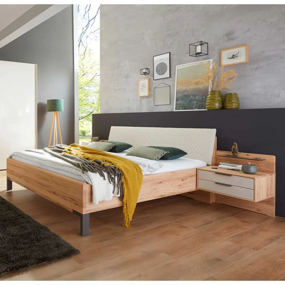Wohnen Betten<Bett Anlage in Kernbuche & Beige - Krofun I (dreiteilig)
