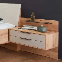 Wohnen Betten<Bett Anlage in Kernbuche & Beige - Krofun I (dreiteilig)