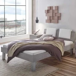 Wohnen Betten<Bett in Betonoptik mit Kopfteil Kissen - Rienas