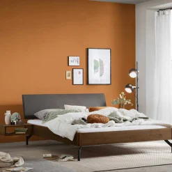 Wohnen Betten<Bett in Nussbaum Braun & Anthrazit - Ayero (dreiteilig)