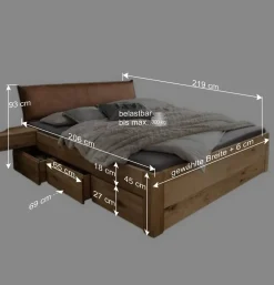 Wohnen Betten<Bett mit sechs Schubladen aus Wildeiche massiv - Zennian