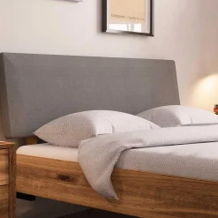 Wohnen Betten<Bett mit Wildeiche Rahmen & Polsterkopfteil in Grau - Kerfa