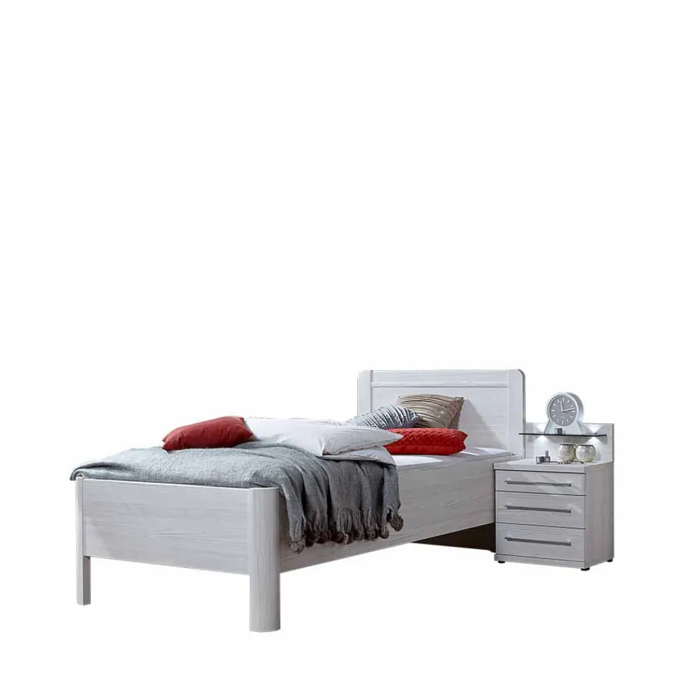 Wohnen Betten<Bett und Nachtschrank Arneta in Weiß (zweiteilig)