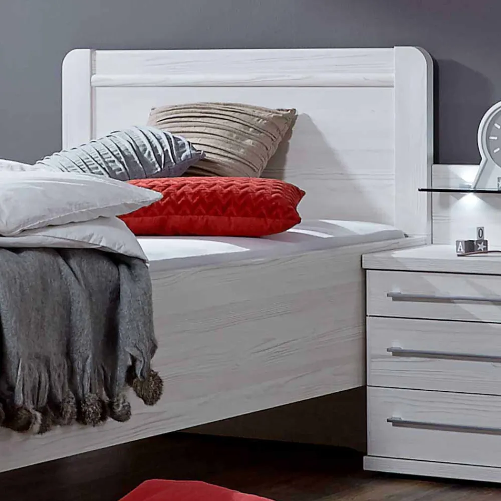 Wohnen Betten<Bett und Nachtschrank Arneta in Weiß (zweiteilig)