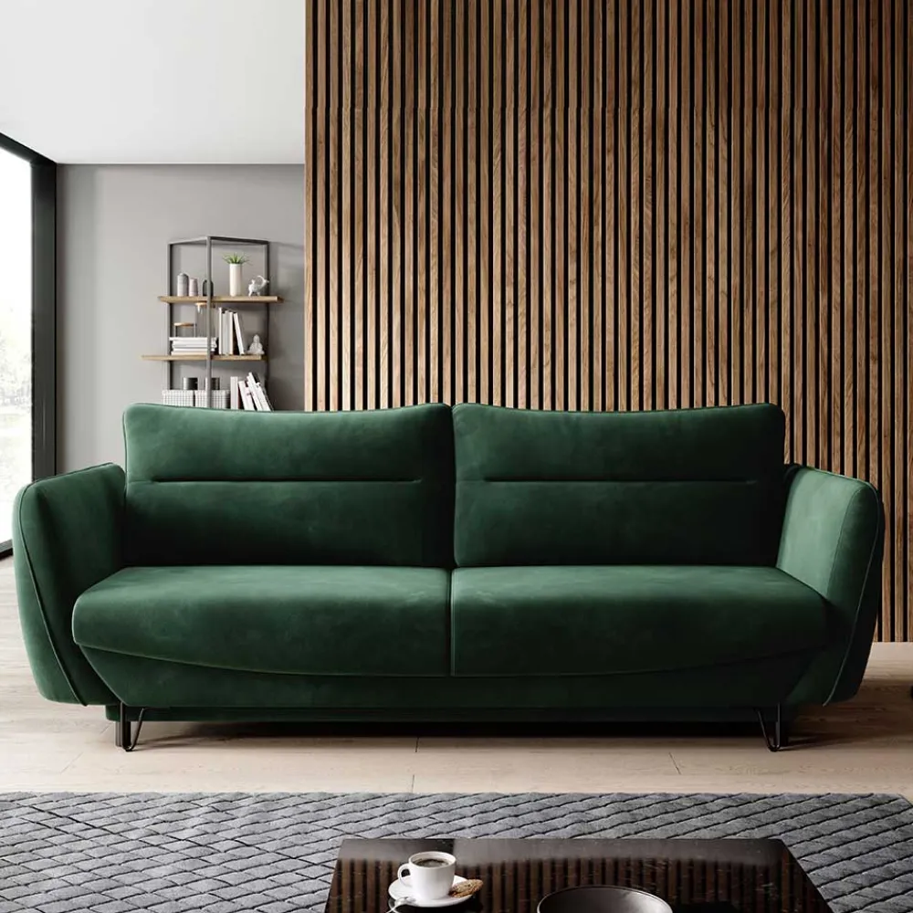 Wohnen Sofas<Bettcouch in Dunkelgrün Samtbezug - Major