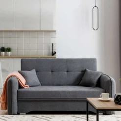 Wohnen Sofas<Bettcouch mit Federkern aus Velours Dunkelgrau - Lictona