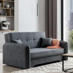 Wohnen Sofas<Bettcouch mit Federkern aus Velours Dunkelgrau - Lictona