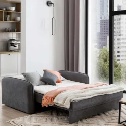 Wohnen Sofas<Bettcouch mit Federkern aus Velours Dunkelgrau - Lictona