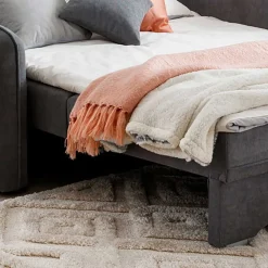 Wohnen Sofas<Bettcouch mit Federkern aus Velours Dunkelgrau - Lictona