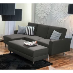 Wohnen Sofas<Bettfunktion Ecksofa in Anthrazit mit Chrom - Heavy (zweiteilig)