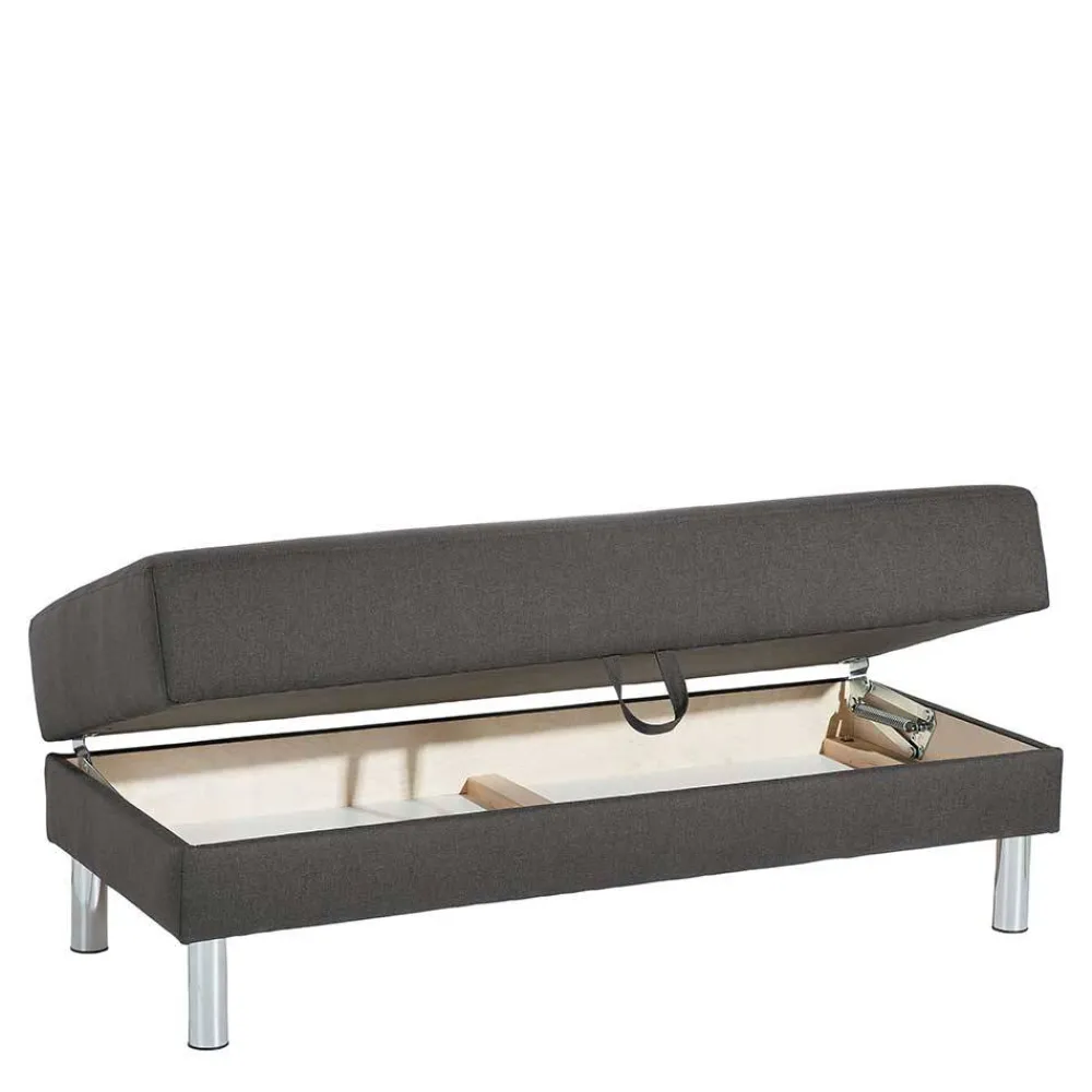 Wohnen Sofas<Bettfunktion Ecksofa in Anthrazit mit Chrom - Heavy (zweiteilig)