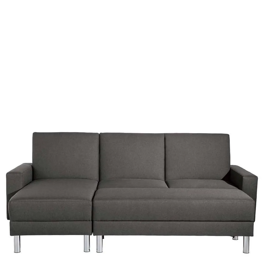 Wohnen Sofas<Bettfunktion Ecksofa in Anthrazit mit Chrom - Heavy (zweiteilig)