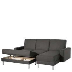 Wohnen Sofas<Bettfunktion Ecksofa in Anthrazit mit Chrom - Heavy (zweiteilig)