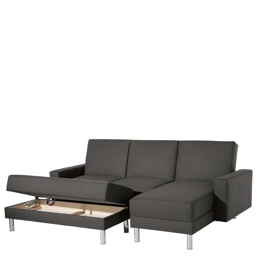 Wohnen Sofas<Bettfunktion Ecksofa in Anthrazit mit Chrom - Heavy (zweiteilig)