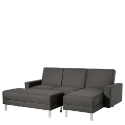 Wohnen Sofas<Bettfunktion Ecksofa in Anthrazit mit Chrom - Heavy (zweiteilig)