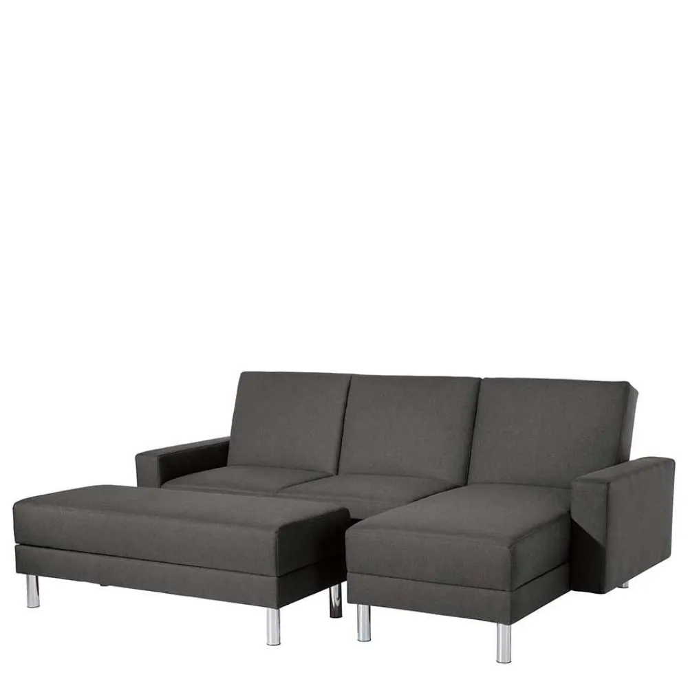 Wohnen Sofas<Bettfunktion Ecksofa in Anthrazit mit Chrom - Heavy (zweiteilig)