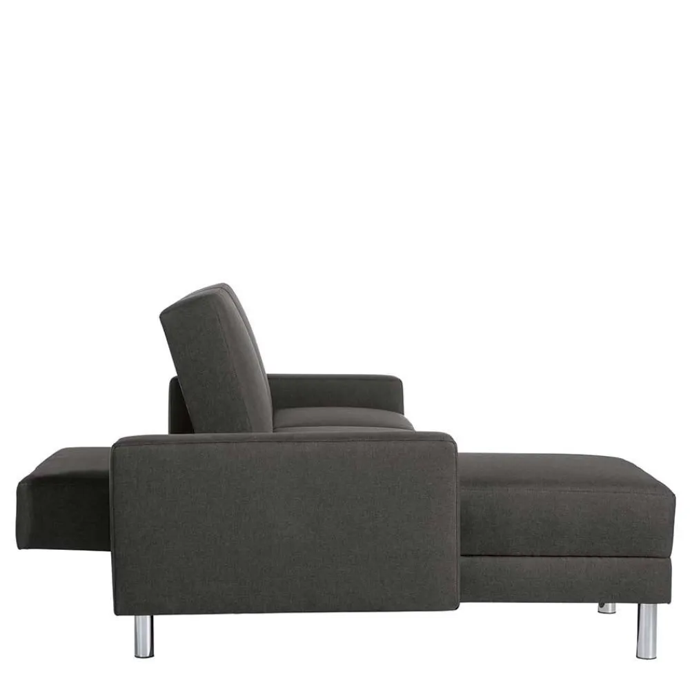 Wohnen Sofas<Bettfunktion Ecksofa in Anthrazit mit Chrom - Heavy (zweiteilig)