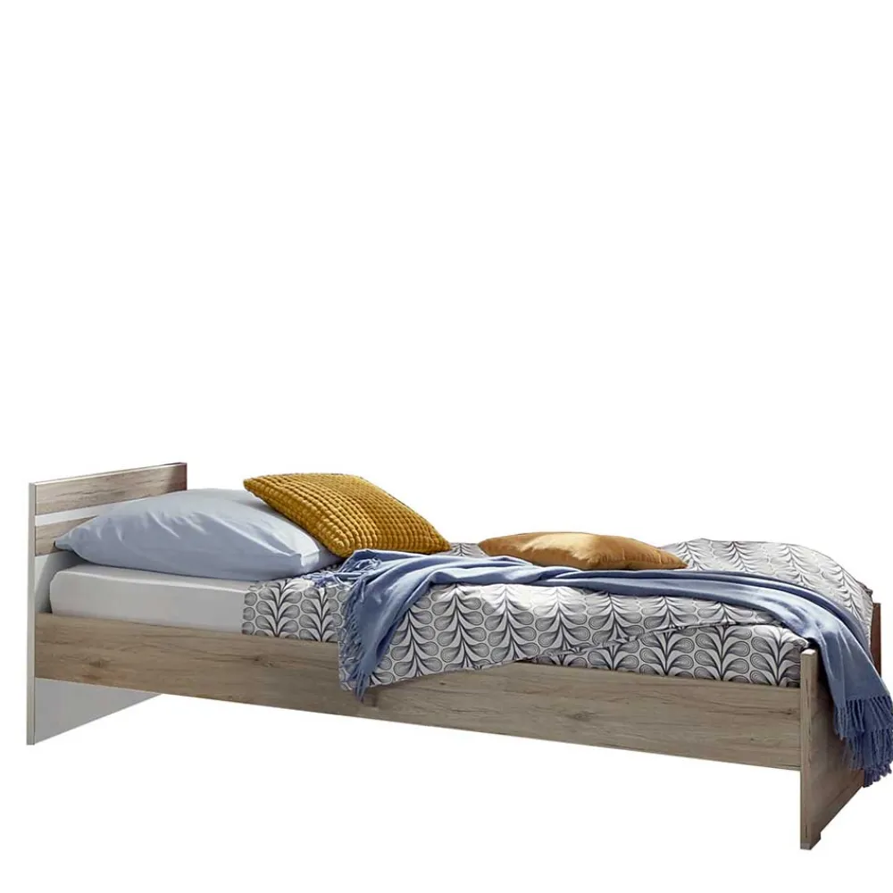 Wohnen Betten<Bettgestell in Eiche San Remo Dekor & Weiß - Abrud