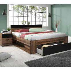 Wohnen Betten<Bettgestell mit Schublade in Eiche Dunkel - Sivarin