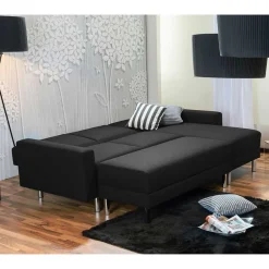Wohnen Betten<Bettsofa mit Hocker in Schwarz mit Chrom - Farella (zweiteilig)