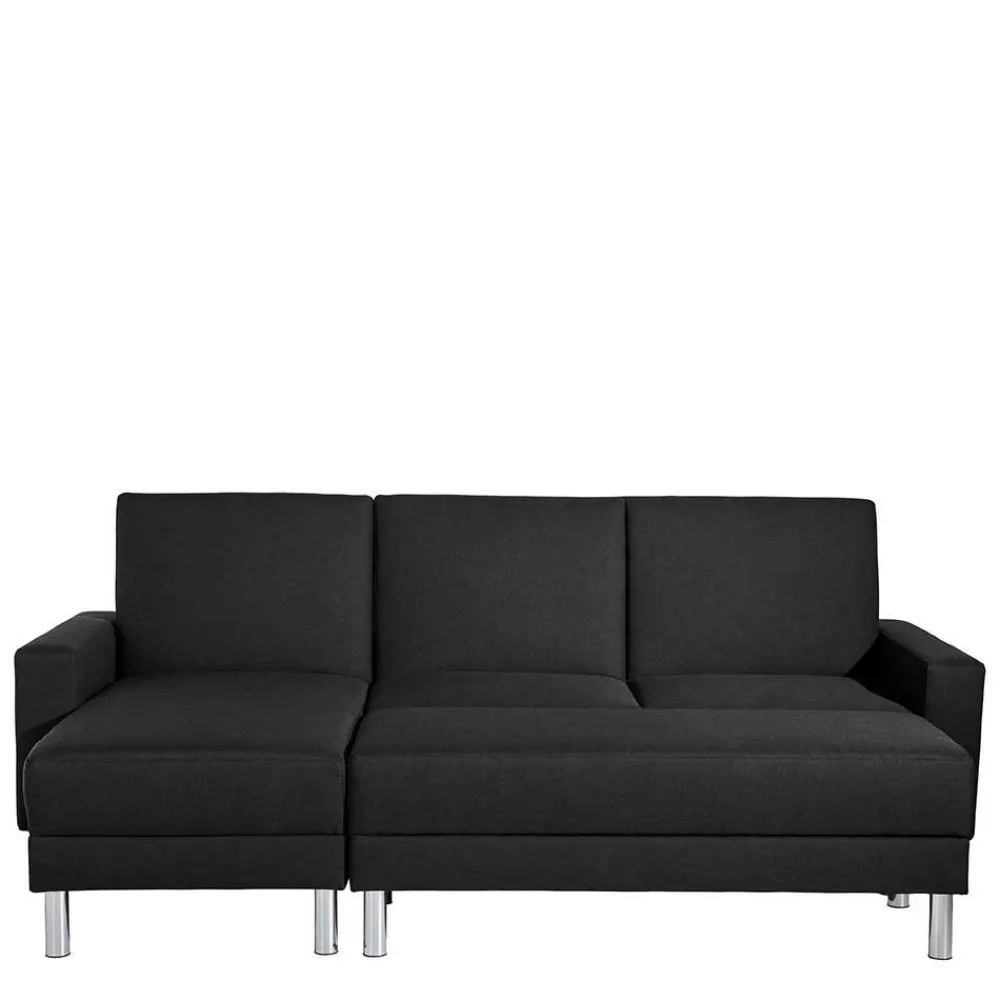 Wohnen Betten<Bettsofa mit Hocker in Schwarz mit Chrom - Farella (zweiteilig)