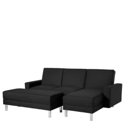 Wohnen Betten<Bettsofa mit Hocker in Schwarz mit Chrom - Farella (zweiteilig)