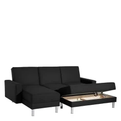 Wohnen Betten<Bettsofa mit Hocker in Schwarz mit Chrom - Farella (zweiteilig)