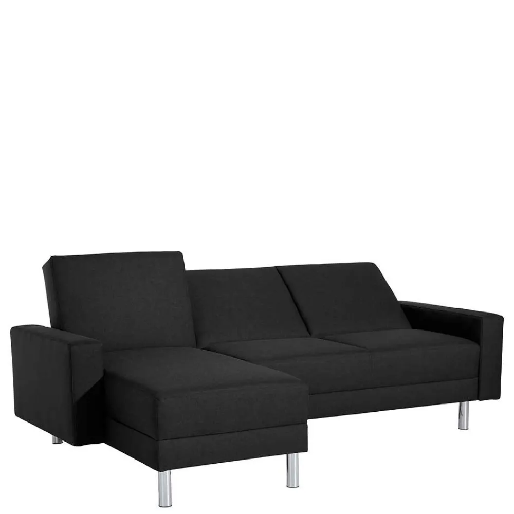 Wohnen Betten<Bettsofa mit Hocker in Schwarz mit Chrom - Farella (zweiteilig)