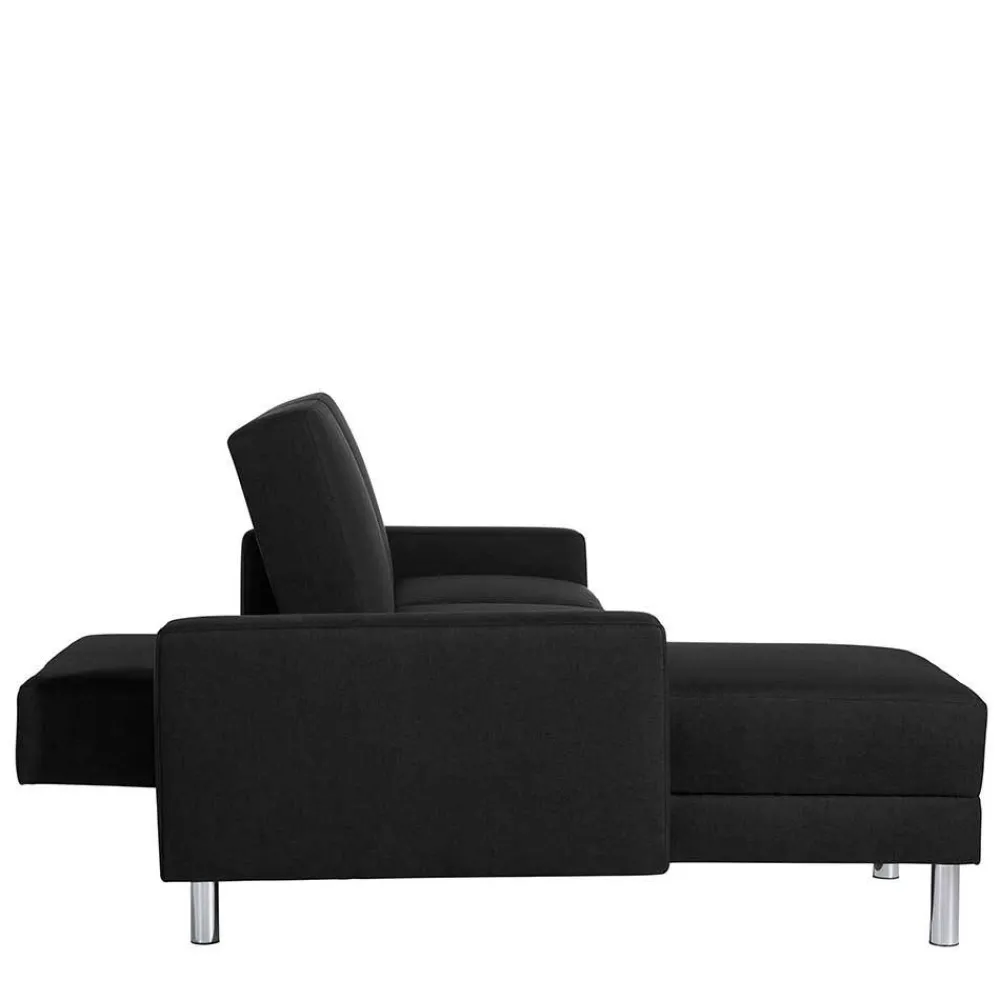 Wohnen Betten<Bettsofa mit Hocker in Schwarz mit Chrom - Farella (zweiteilig)