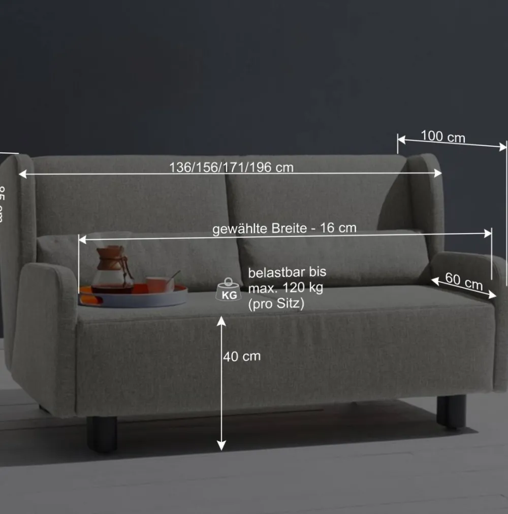 Wohnen Betten|Sofas<Blaue Bettcouch mit Rücken Klappmechanik - Arenz