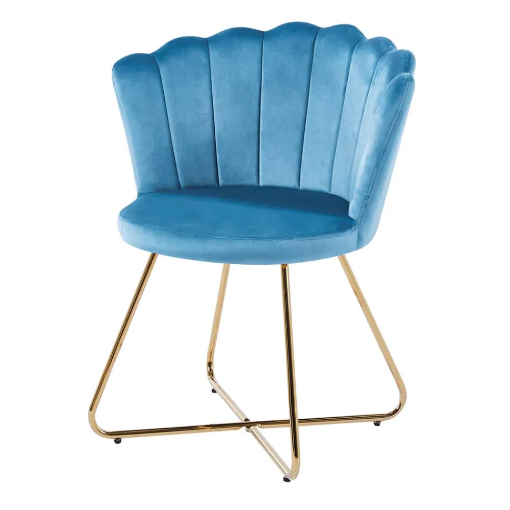 Wohnen Stühle<Blaue Samtstühle mit Muschel Design Lehne - Candelcero (2er Set)