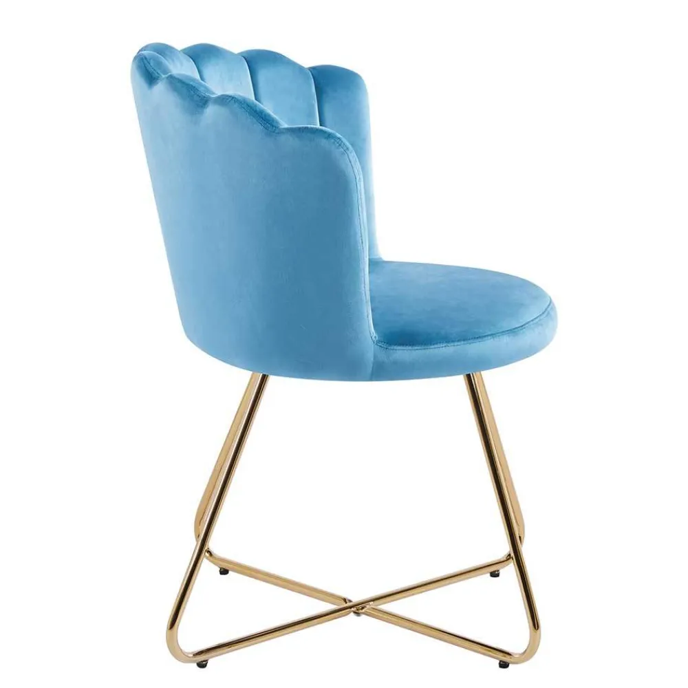Wohnen Stühle<Blaue Samtstühle mit Muschel Design Lehne - Candelcero (2er Set)
