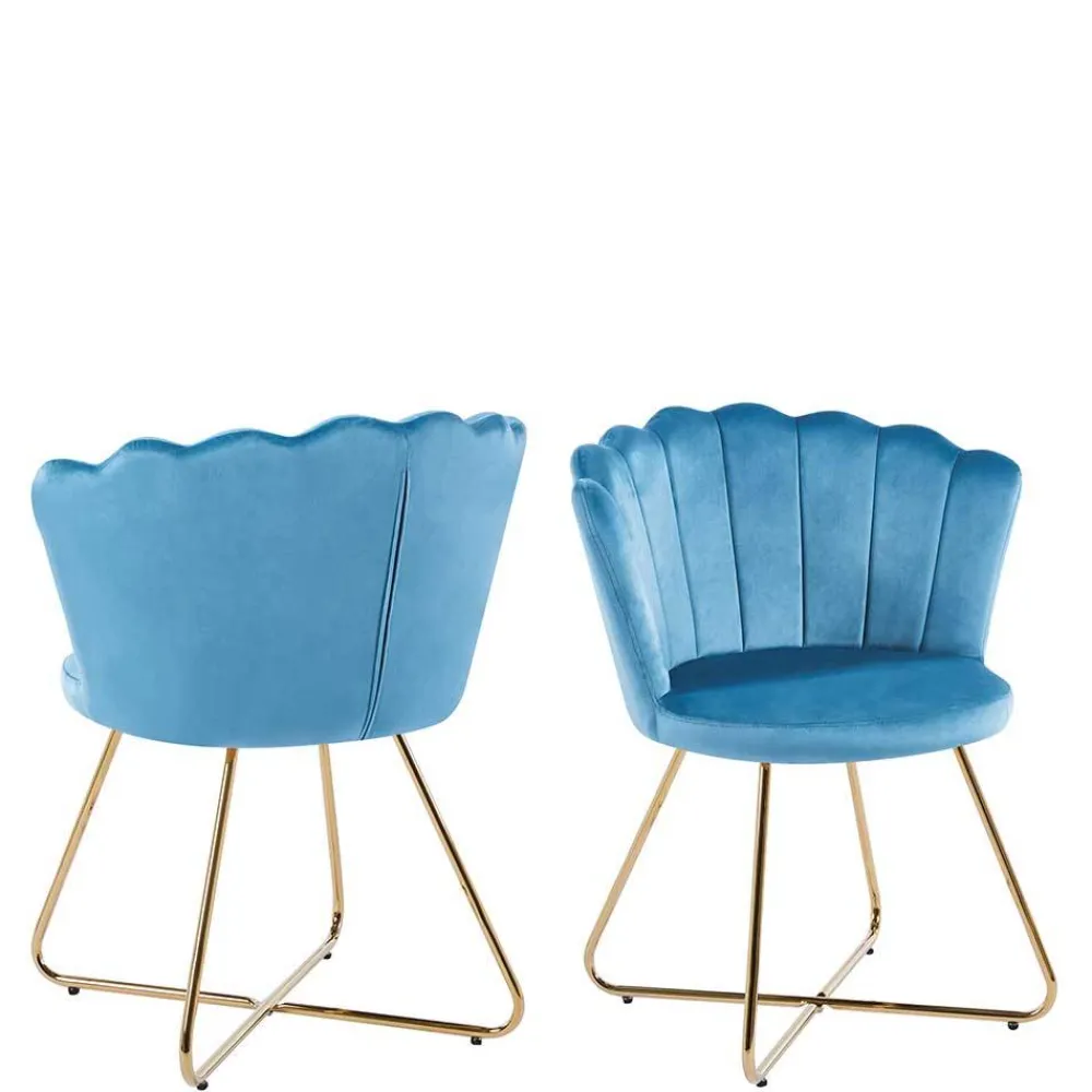 Wohnen Stühle<Blaue Samtstühle mit Muschel Design Lehne - Candelcero (2er Set)