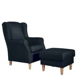 Wohnen Sessel<Blauer Ohrensessel mit Buche Beinen - Mag