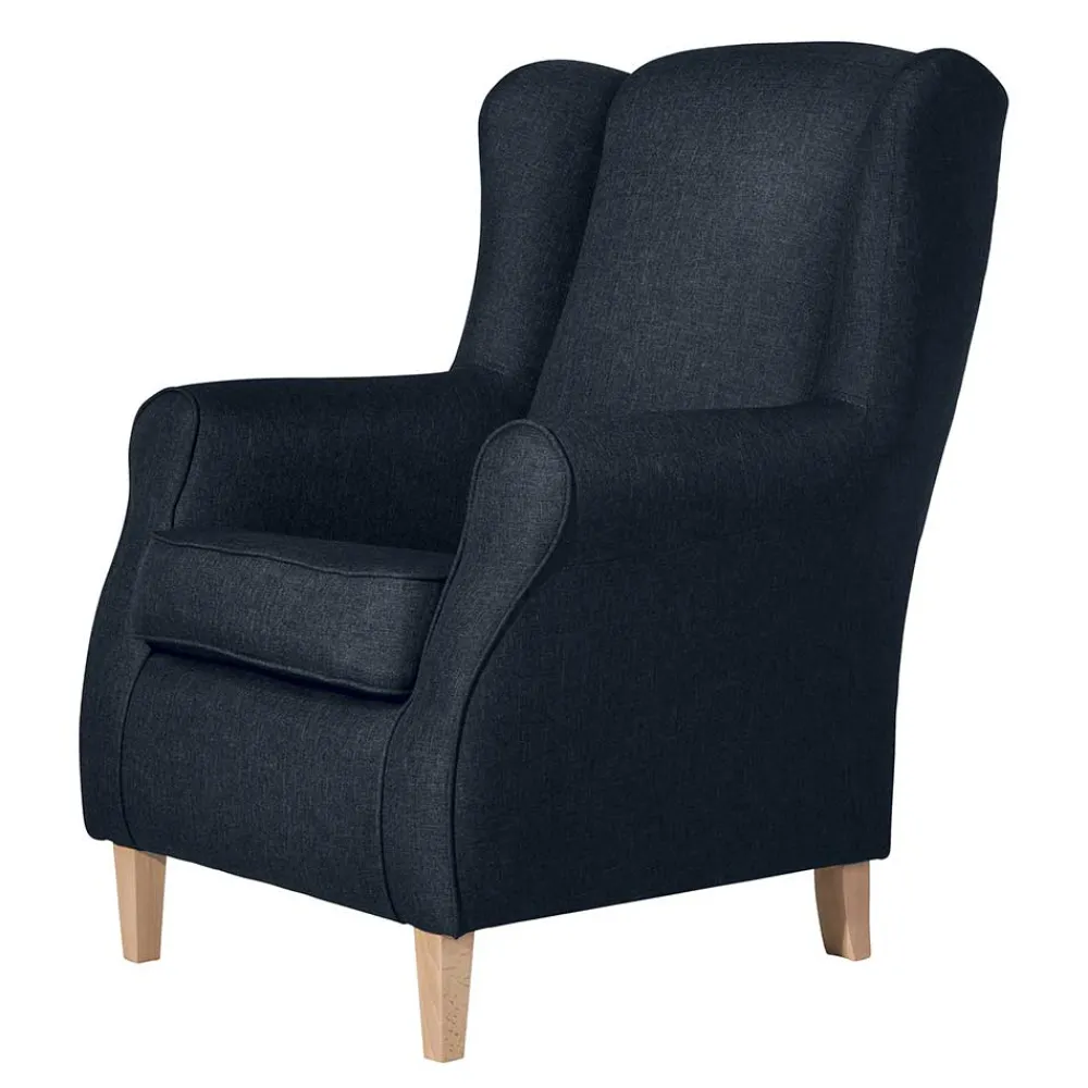 Wohnen Sessel<Blauer Ohrensessel mit Buche Beinen - Mag