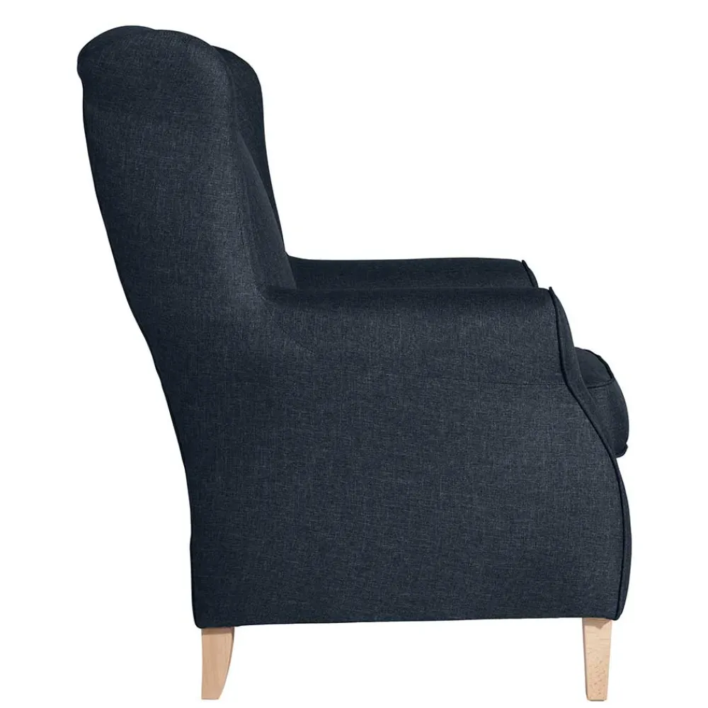 Wohnen Sessel<Blauer Ohrensessel mit Buche Beinen - Mag