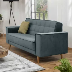 Wohnen Sofas<Blaugraue Couch aus Samtvelours - Lymeca