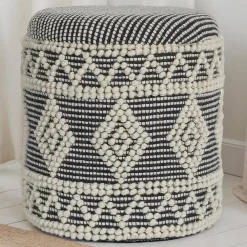 Wohnen Hocker<Boho Polsterhocker aus Wolle Webstoff - Fiodor