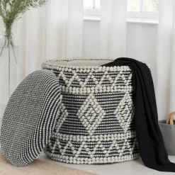 Wohnen Hocker<Boho Polsterhocker aus Wolle Webstoff - Fiodor
