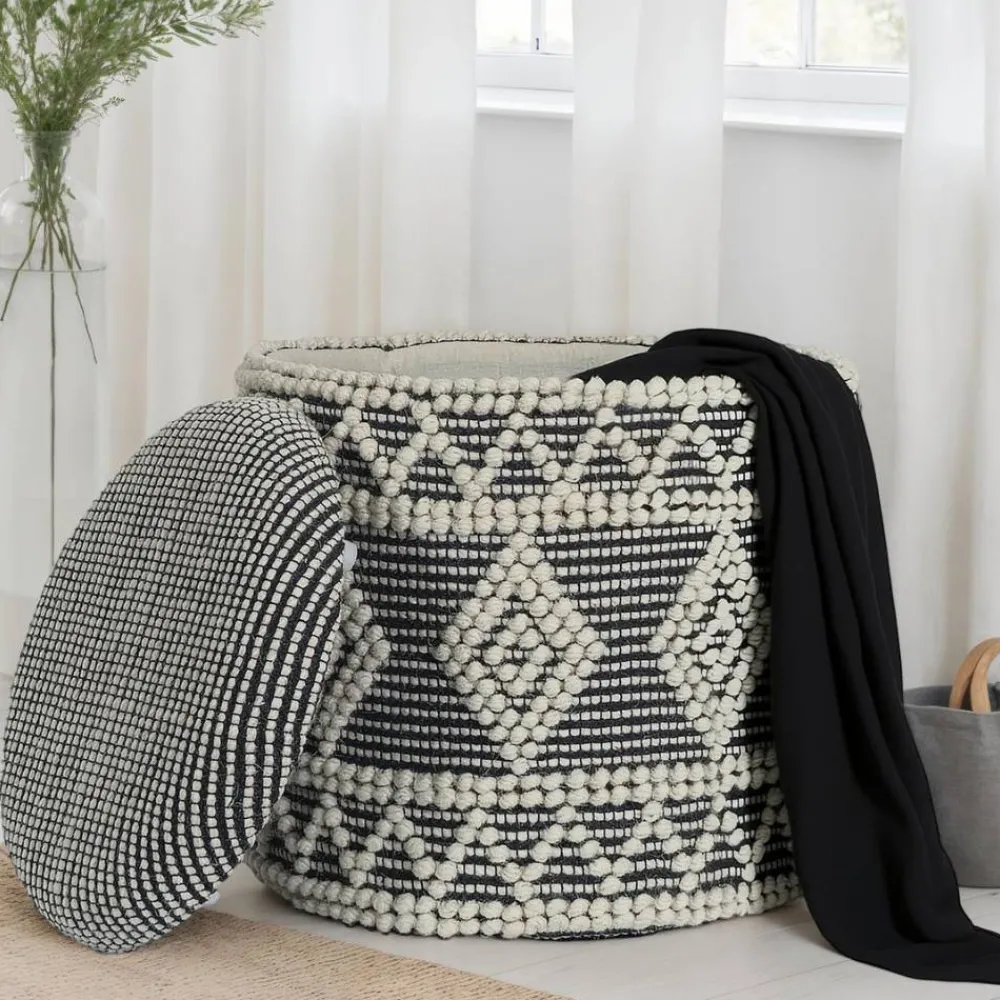 Wohnen Hocker<Boho Polsterhocker aus Wolle Webstoff - Fiodor