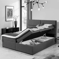 Wohnen Betten<Boxbett mit grauem Webstoffbezug - Loerena